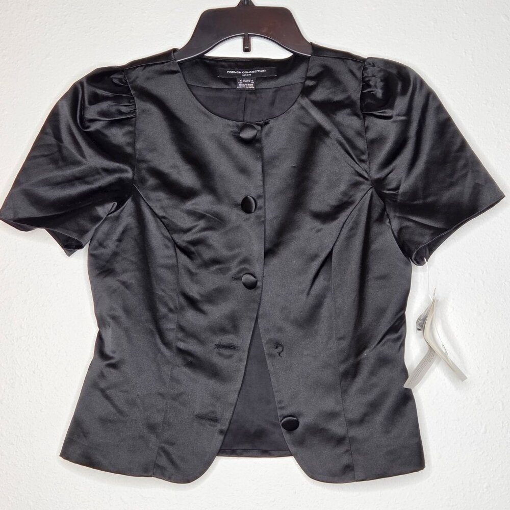 NWT French Connection Women's Jaxon Satin Puff Sleeve Top